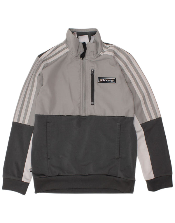 ADIDAS Boys Zip Neck Sweatshirt Jumper 7-8 Years Grey Colourblock