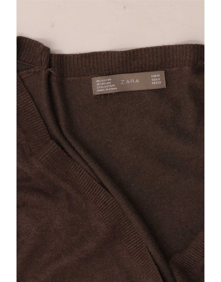 Zara Cardigan Femme Pull UK 12 Rayonne Marron Moyen