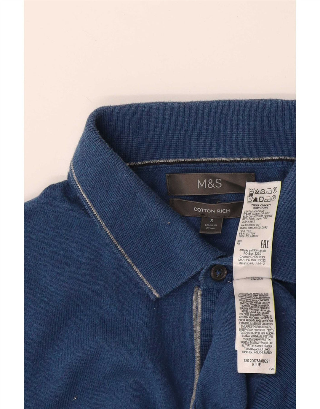 Marks & Spencer Pull à col polo pour homme Petit coton bleu
