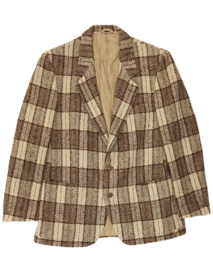 Cacharel Veste Blazer 2 Boutons Homme IT 52 XL Laine à Carreaux Beige