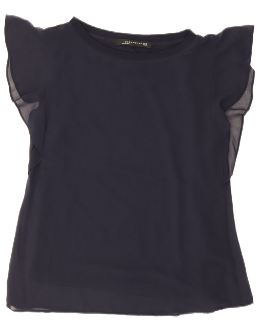 Zara Femme Chemisier Oversize Top UK 6 XS Bleu Marine Viscose