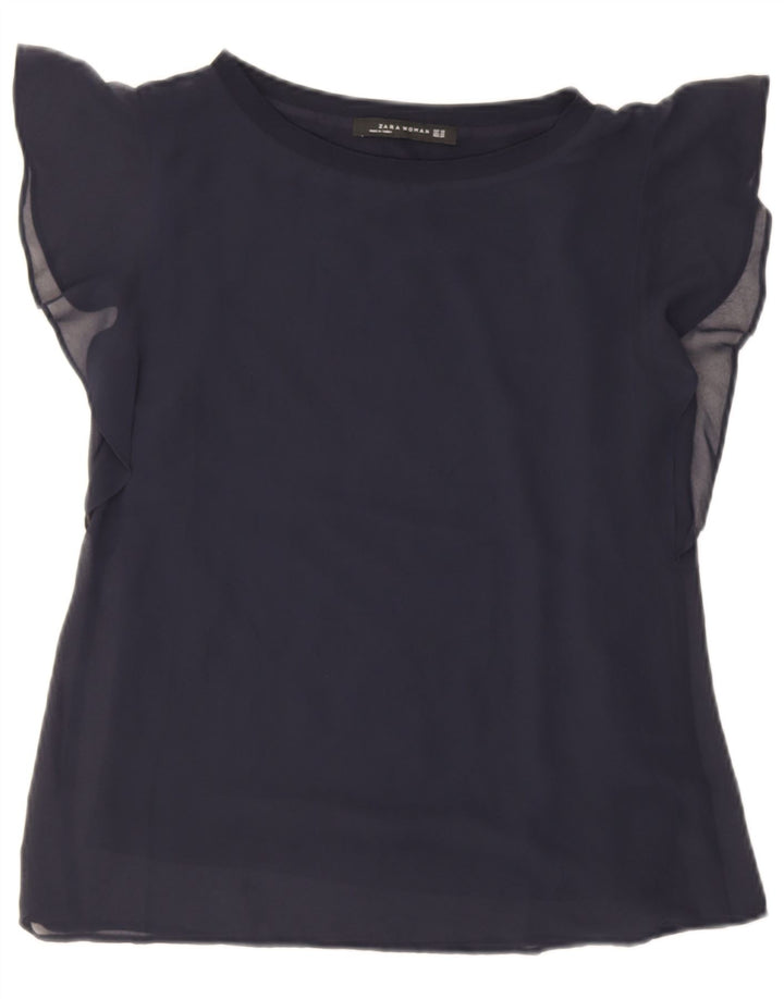 Zara Femme Chemisier Oversize Top UK 6 XS Bleu Marine Viscose