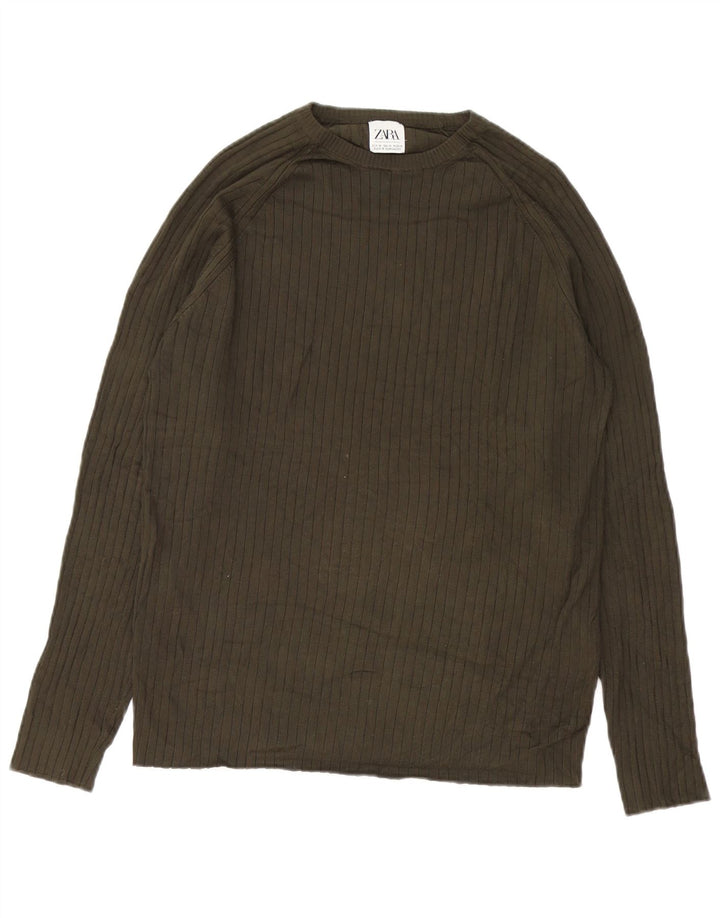 Zara Pull Col Rond Homme Vert Moyen Viscose