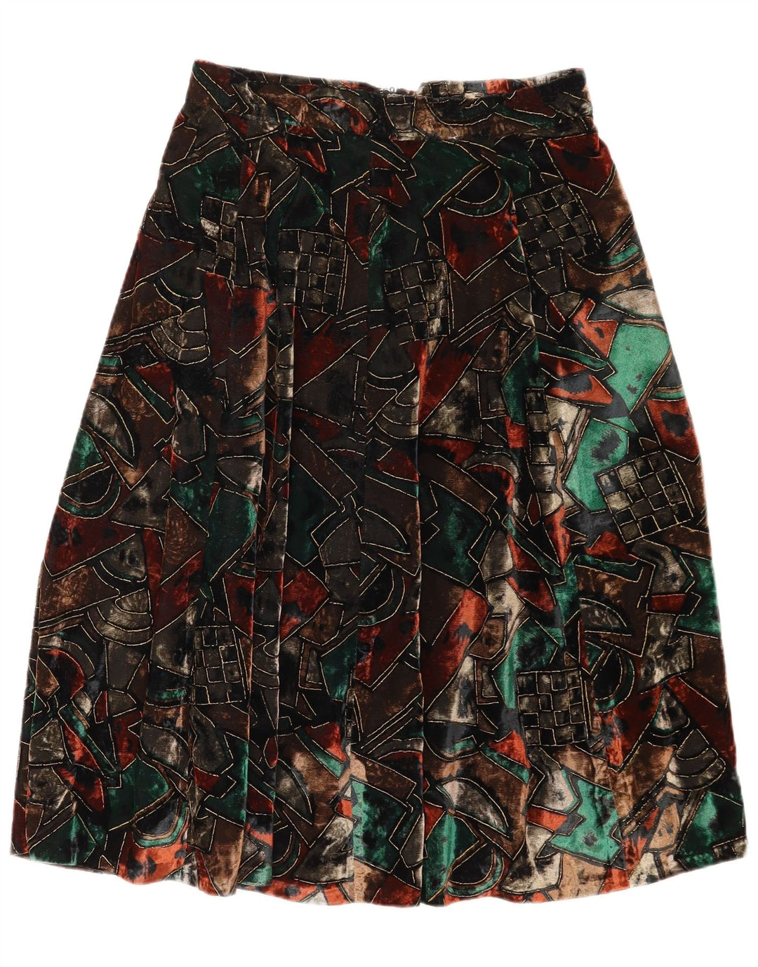 vintage Femme Velours Jupe Évasée W28 Moyen Multicolore Géométrique