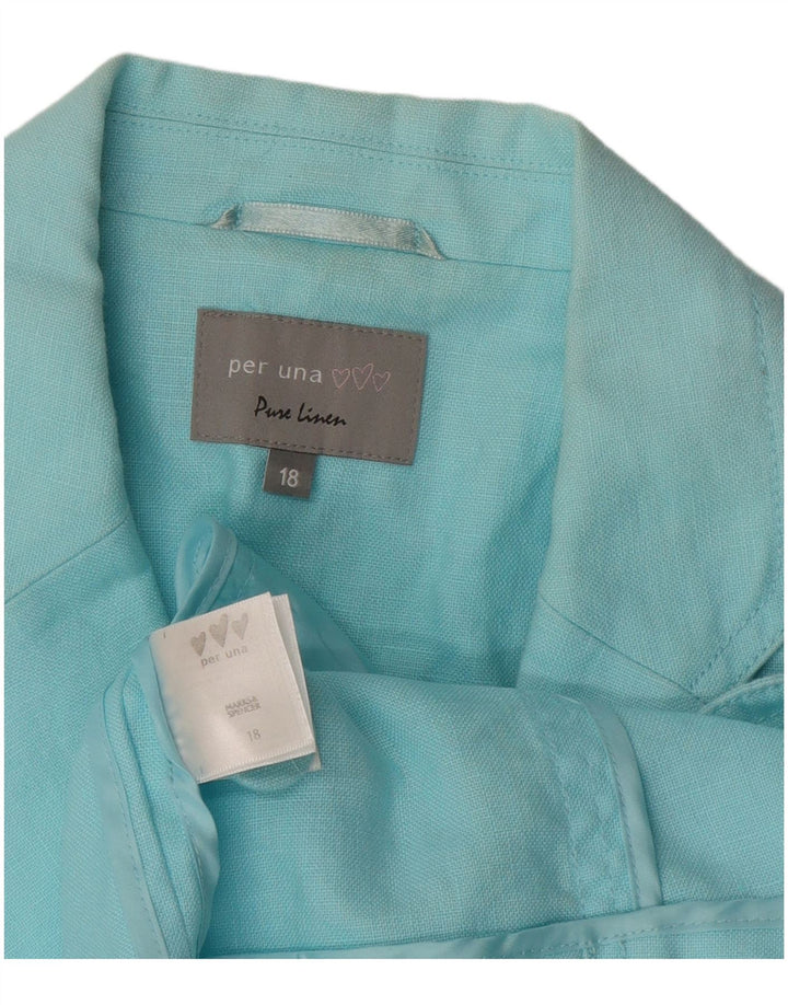 Per Una Veste Blazer 4 Boutons Femme UK 18 XL Lin Bleu