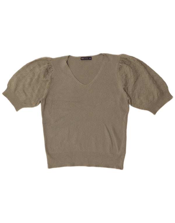 Marks & Spencer Pull à manches courtes et col en V pour femme UK 18 XL Kaki