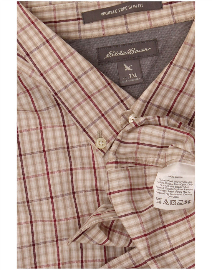 EDDIE BAUER Chemise slim infroissable pour homme XL en coton à carreaux beige