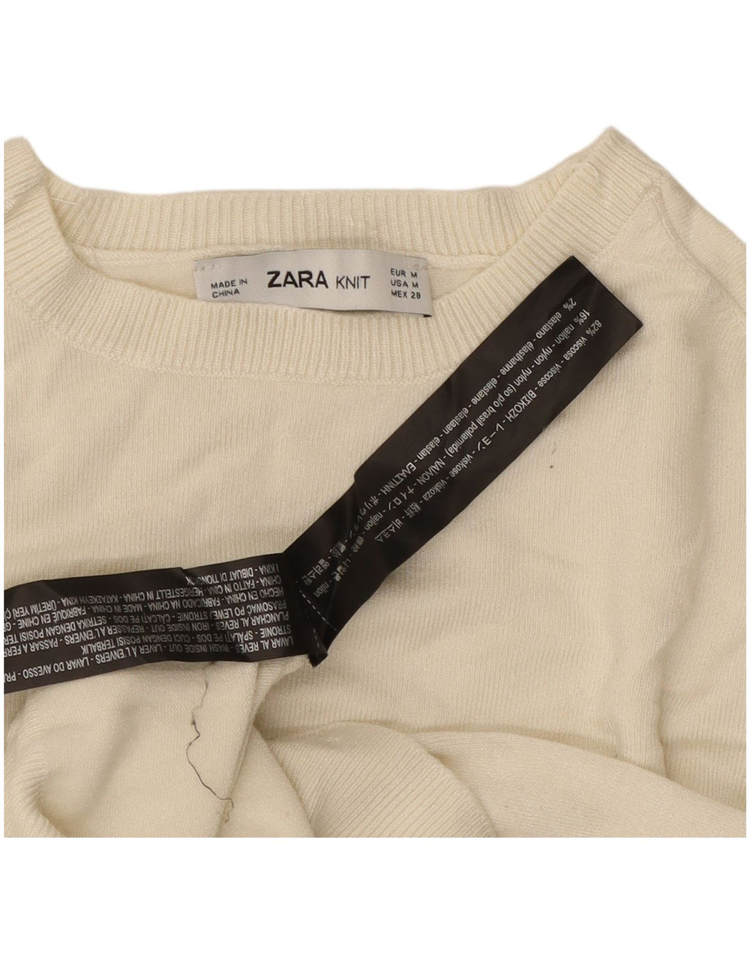 ZARA Femme Pull Col Bateau UK 12 Medium Off White Viscose