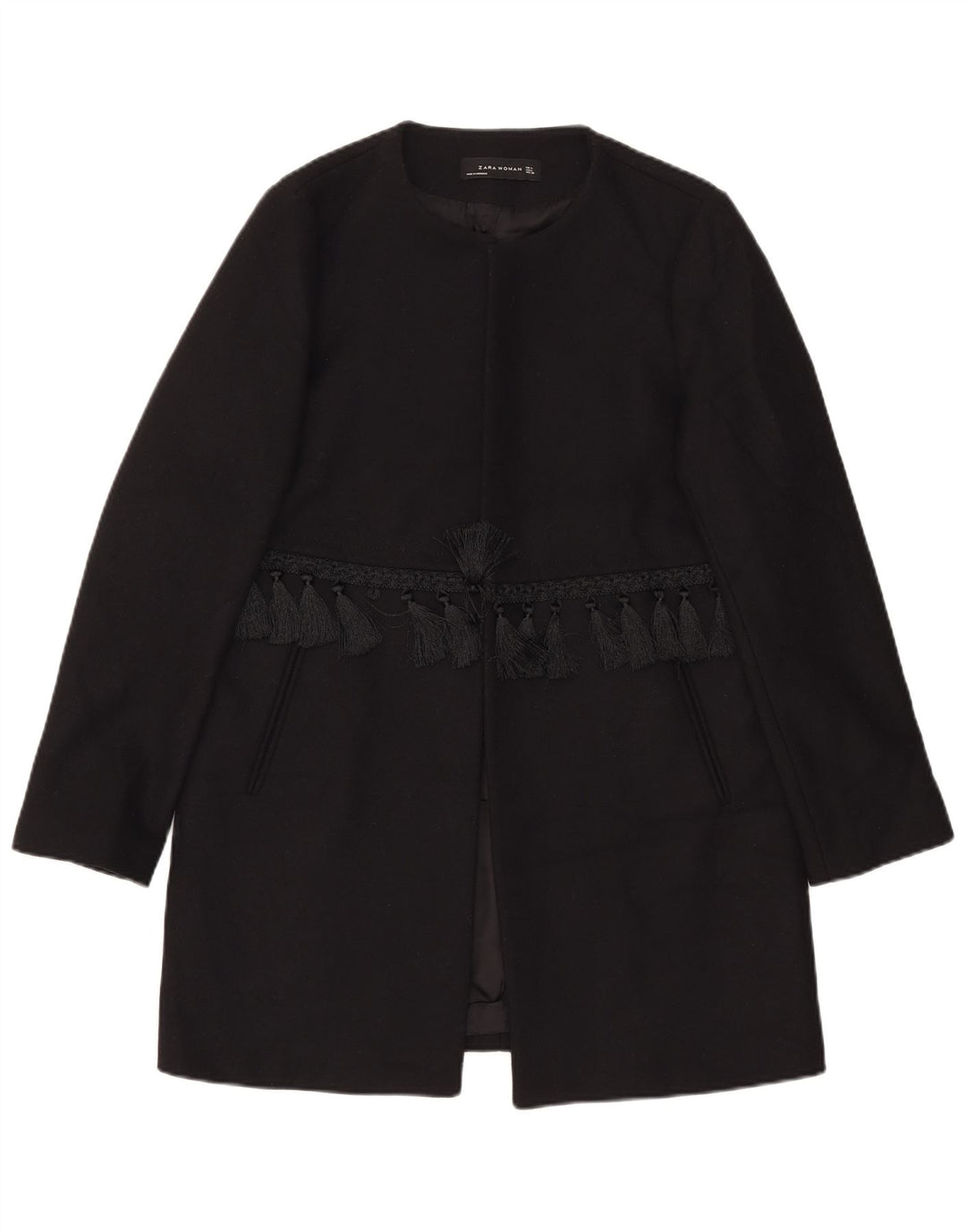 Zara Womens Open Overcoat UK 16 Grande laine noire