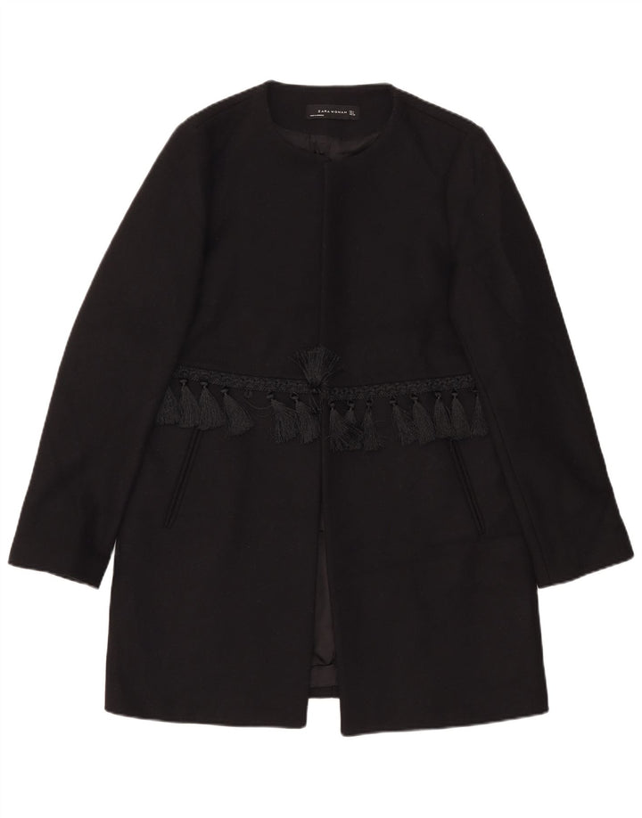 Zara Womens Open Overcoat UK 16 Grande laine noire