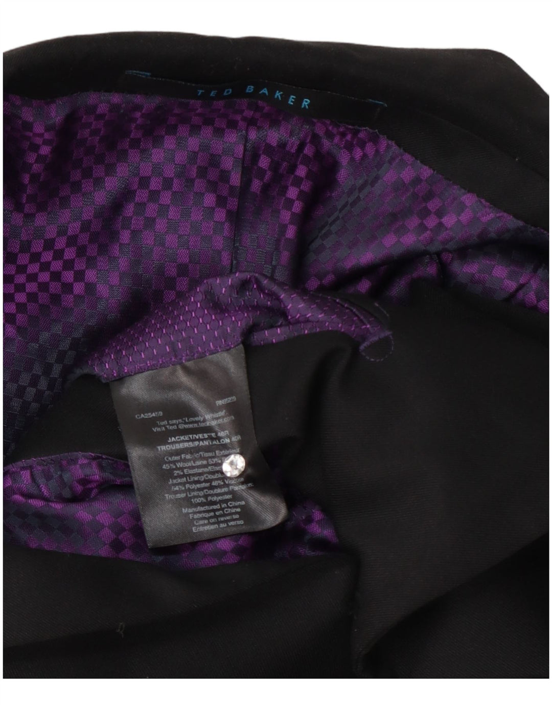 Ted Baker Veste blazer à 2 boutons pour homme UK 40 Grande laine noire