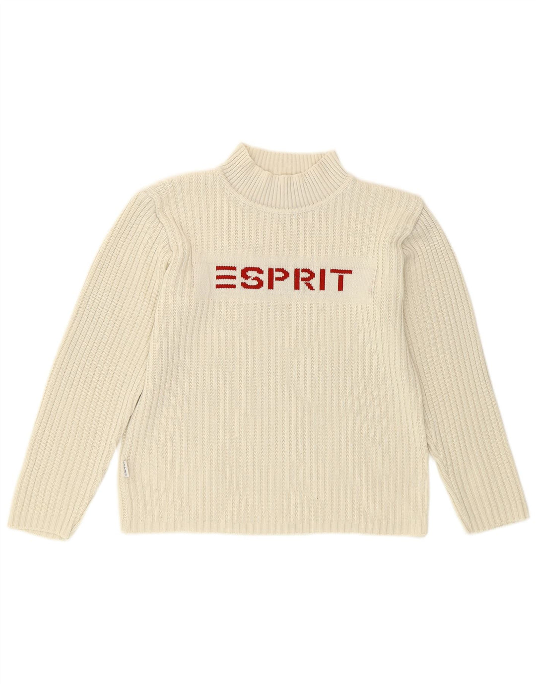 Esprit Pull graphique à col roulé pour femme UK 14 en coton blanc moyen