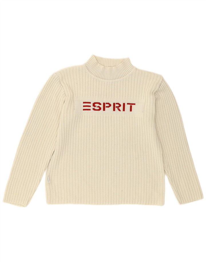 Esprit Pull graphique à col roulé pour femme UK 14 en coton blanc moyen