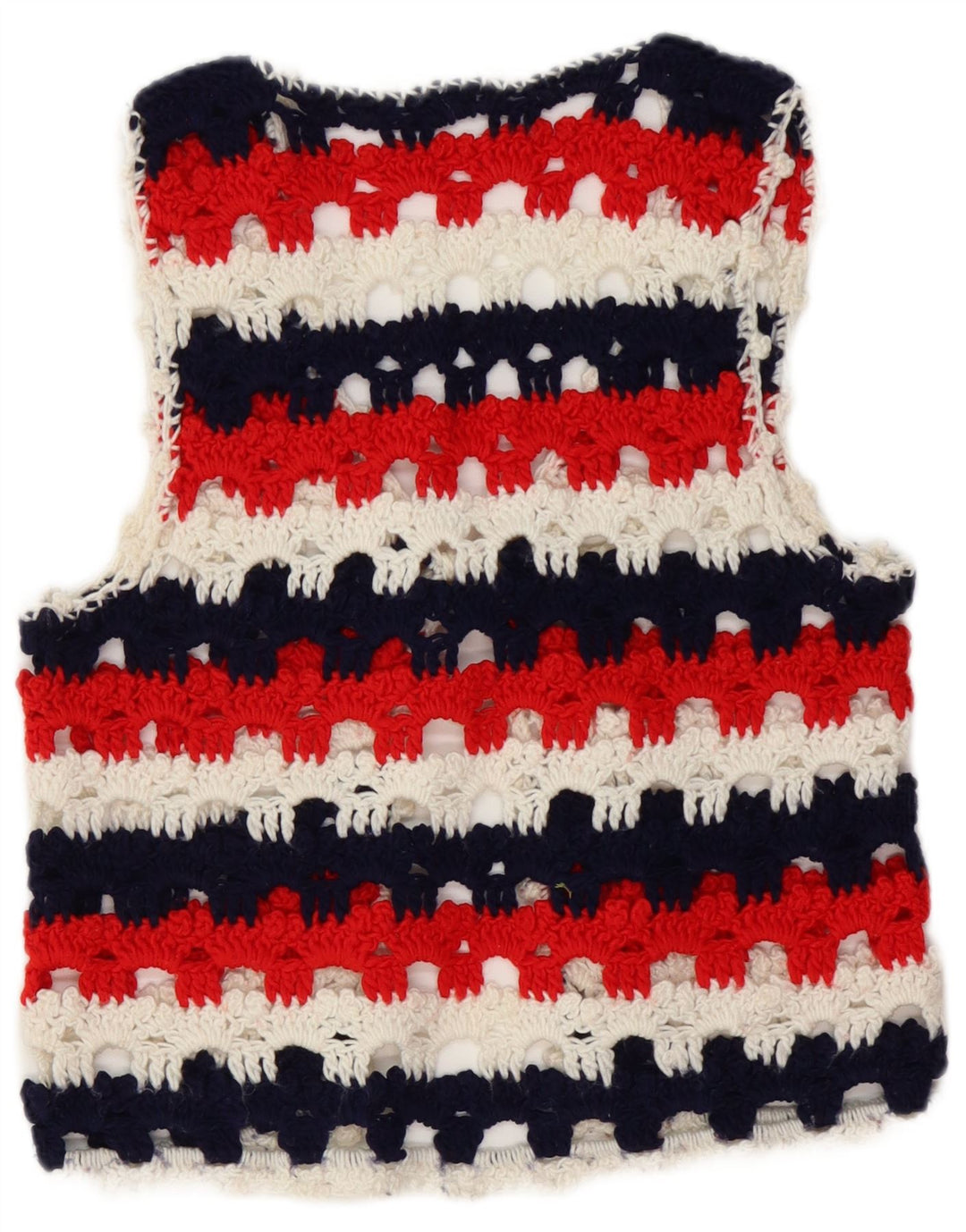 vintage Femmes Sans Manches Cardigan Pull UK 8 Petit Rayé Multicolore