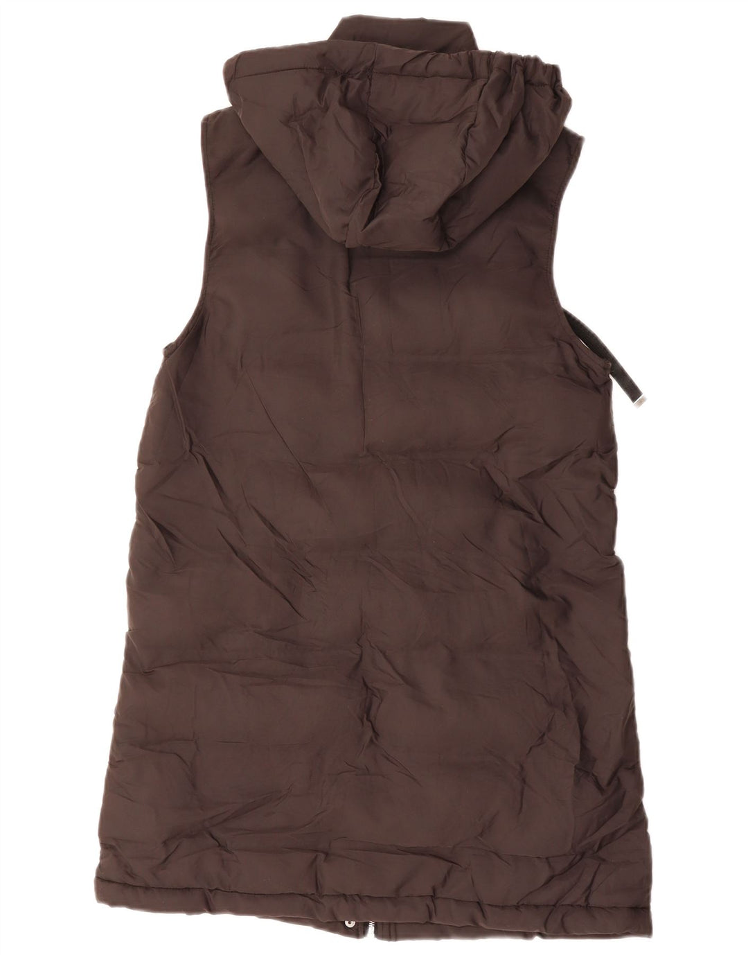 ZARA Gilet rembourré long à capuche surdimensionné pour femme UK 6 XS Marron Polyester