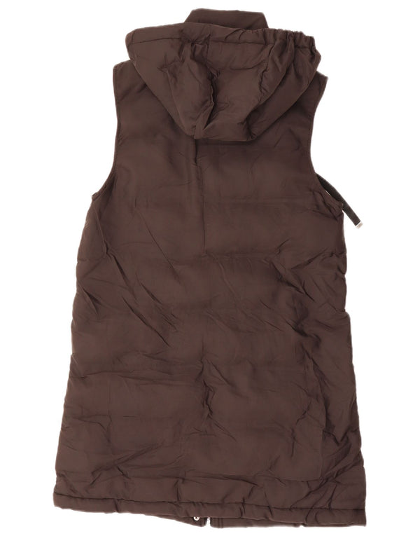 ZARA Gilet rembourré long à capuche surdimensionné pour femme UK 6 XS Marron Polyester