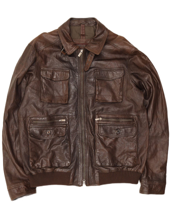Massimo Dutti Veste utilitaire en cuir pour homme UK 44 2XL Marron