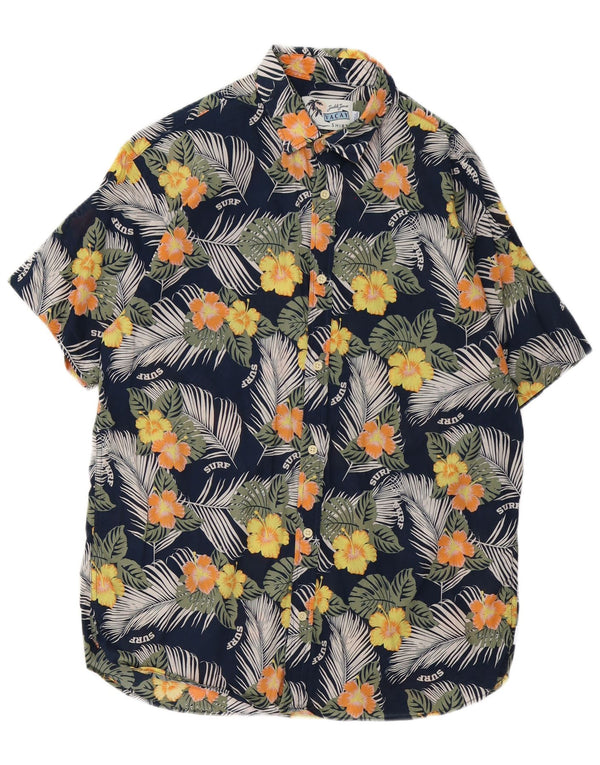 Jack & Jones Chemise à manches courtes pour hommes Large Bleu marine Floral Coton Hawaïen