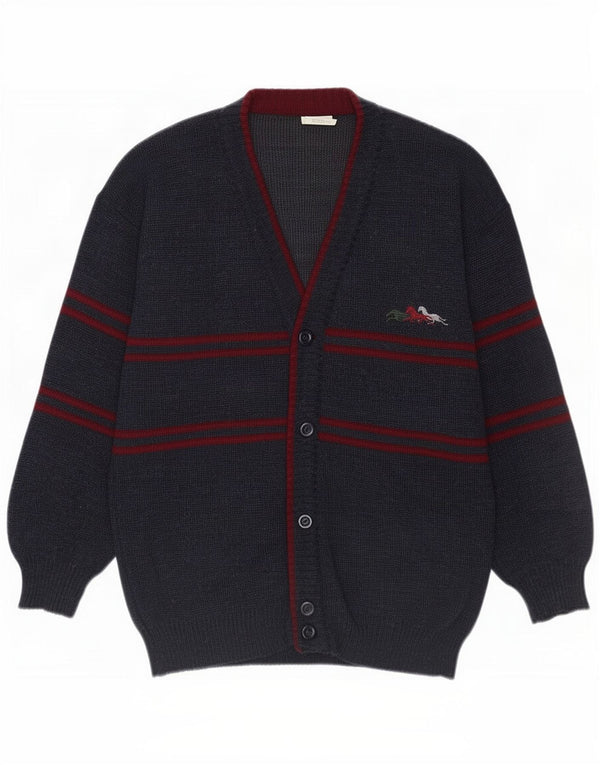 vintage Mens Cardigan Sweater IT 48/50 Acrylique rayé bleu marine moyen