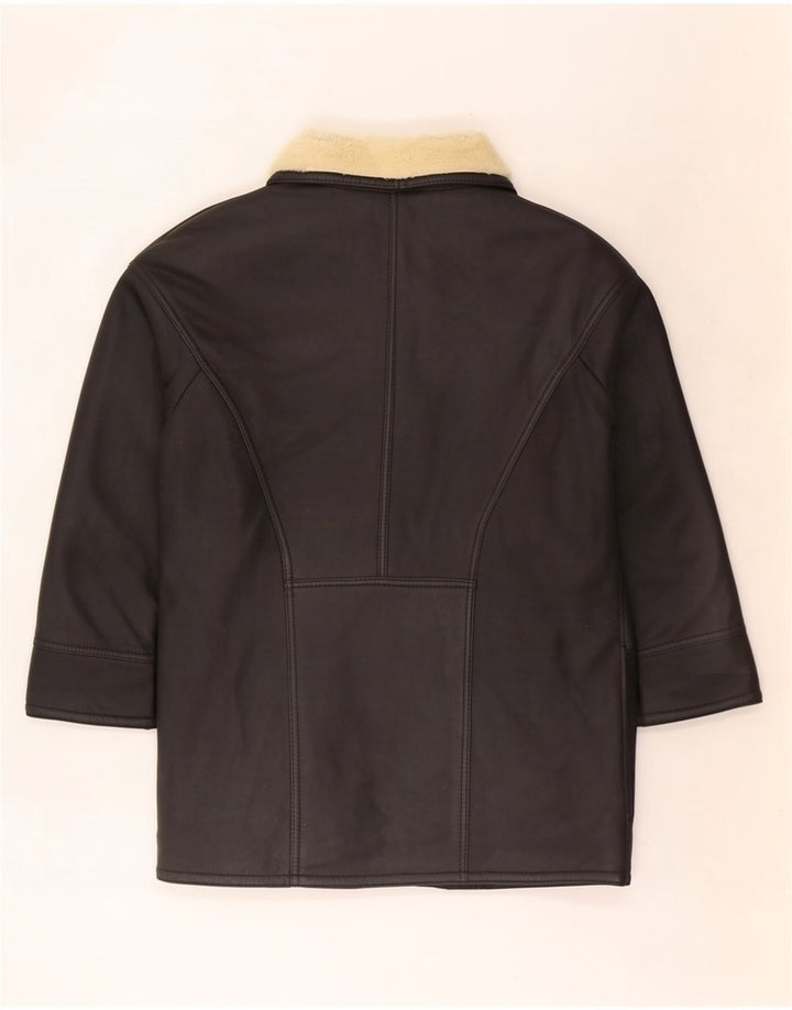 vintage Femme Manteau en peau de mouton surdimensionné UK 16 Grand Noir