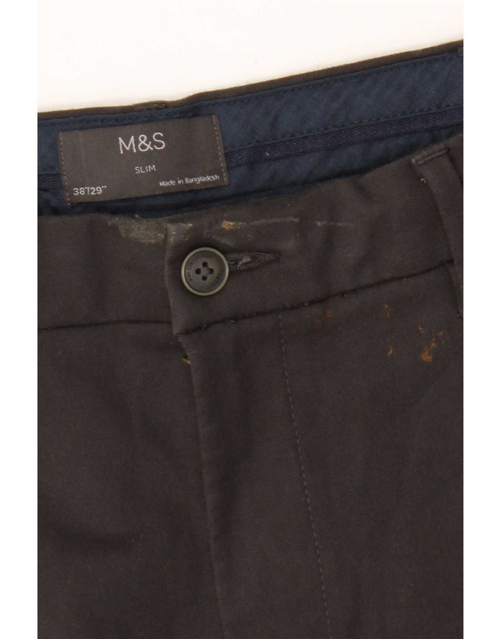 Marks & Spencer Pantalon Chino Slim Homme W38 L29 Gris Coton