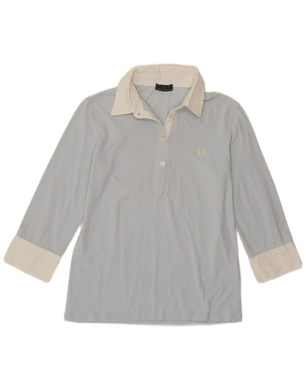 Fred Perry Polo à manches 3/4 pour femme UK 14 Large Bleu Colorblock Coton