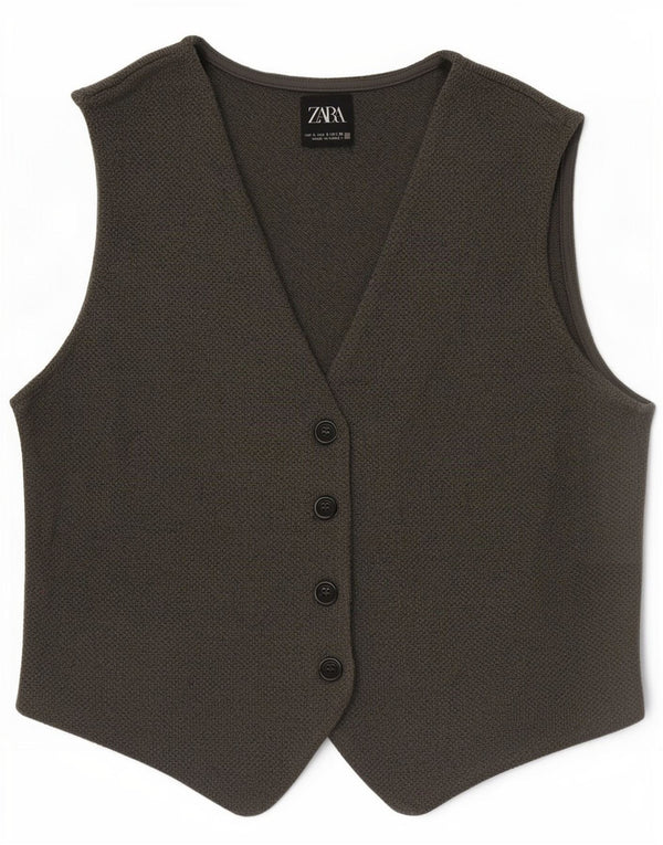Zara Gilet en tricot pour femme UK 10 Petit coton kaki