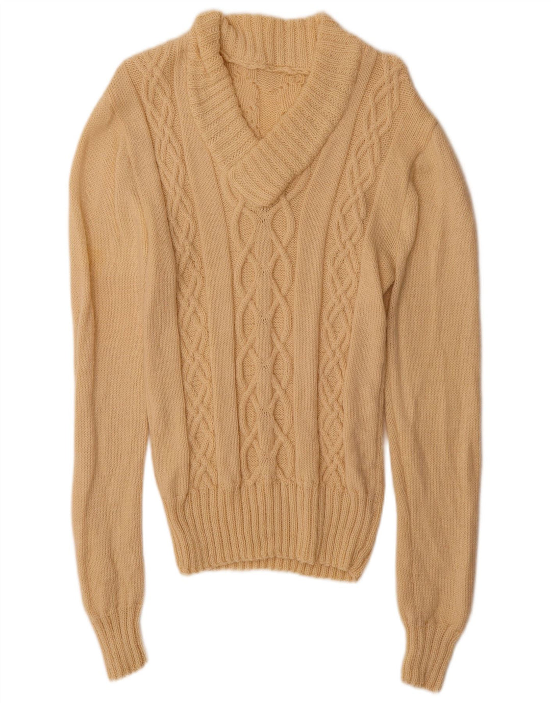 vintage Homme Col V Pull Pull Beige Moyen