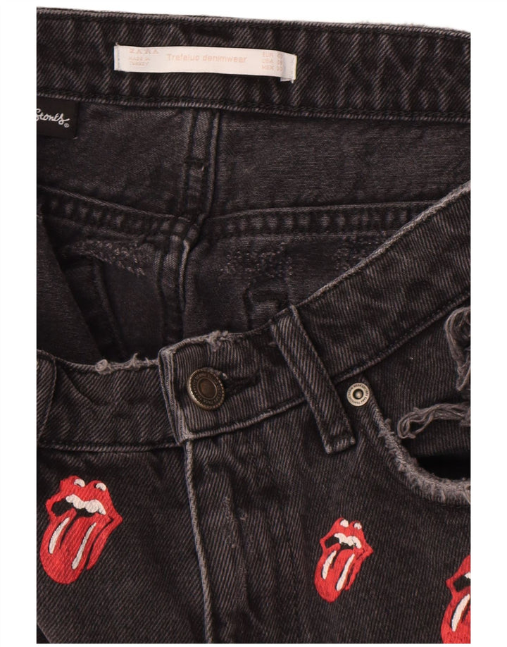 Zara Short en jean graphique vieilli pour femme EU 40 Medium W30 Noir