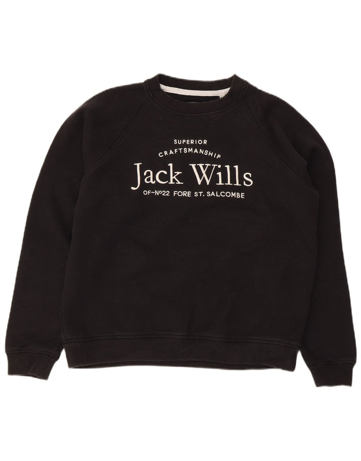 Jack Wills Sweat-shirt graphique pour femme UK 12 en coton noir moyen