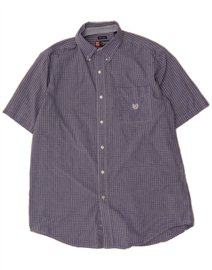 CHAPS Mens Easy Care Short Sleeve Shirt XL Blue Check Cotton Vintage Chaps and Second-Hand Chaps from Messina Hembry 