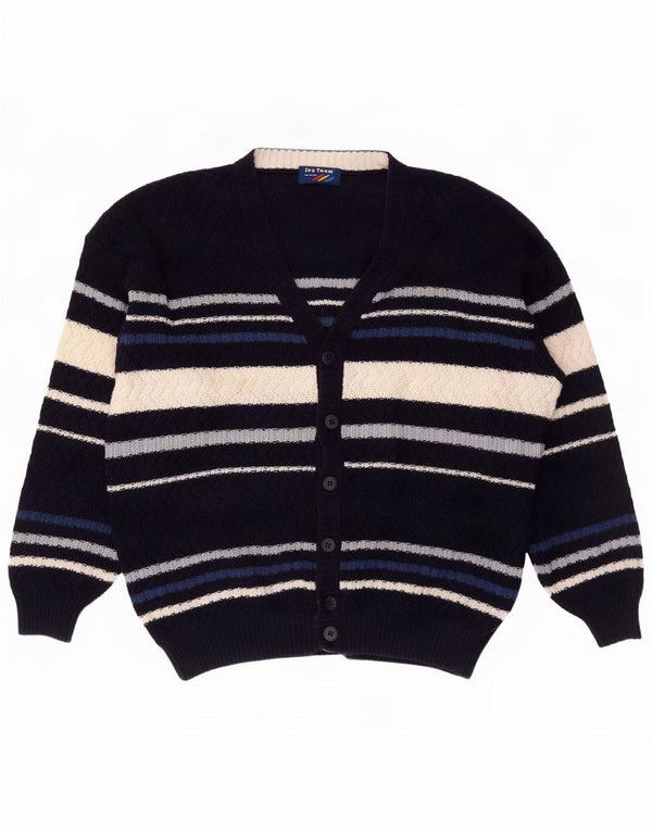 vintage Homme Cardigan Pull IT 56 XL Bleu Marine Rayé