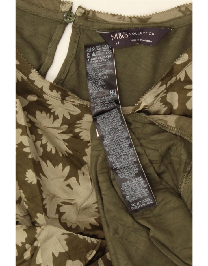 Marks & Spencer T-Shirt Femme Top UK 14 Grand Vert Floral Polyester