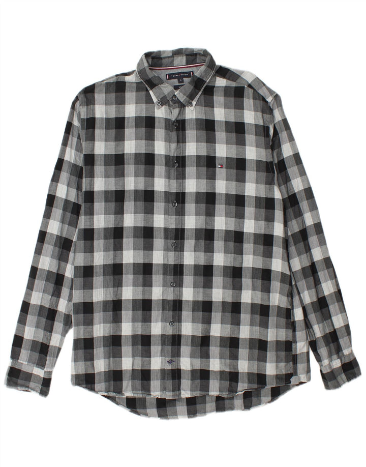 Tommy Hilfiger Chemise slim en flanelle pour homme XL Gris à carreaux en coton