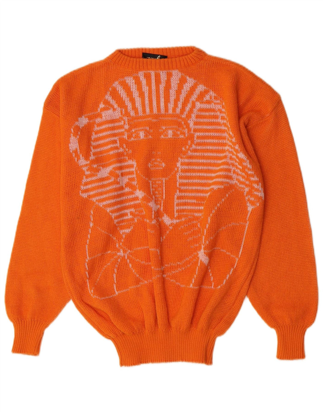 vintage Womens Graphic Crew Neck Jumper Pull UK 12 Acrylique Orange Moyen
