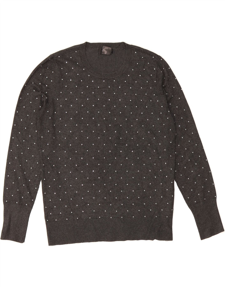 DKNY Womens Crew Neck Jumper Sweater UK 14 Medium Grey Polka Dot Viscose Vintage Dkny and Second-Hand Dkny from Messina Hembry 