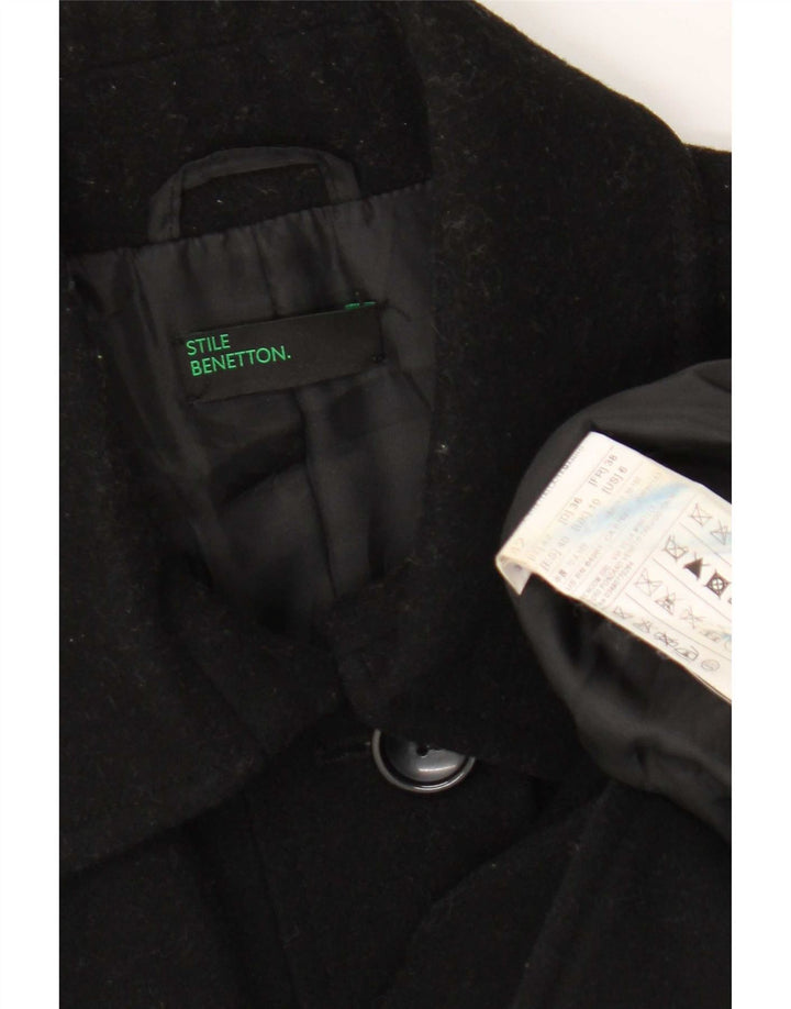 Benetton Pardessus Femme UK 10 Petite Laine Noire