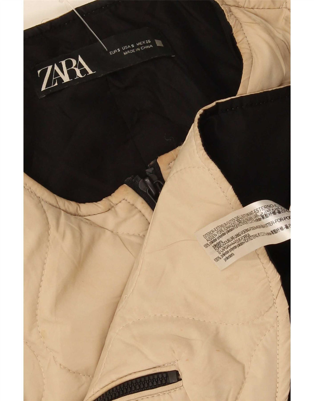 Zara Veste matelassée surdimensionnée pour femme UK 10 Petit polyester beige