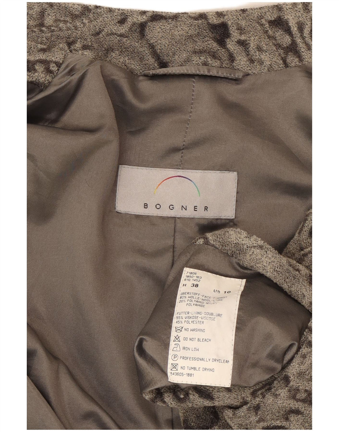 BOGNER Veste Blazer 5 Boutons Femme US 10 Grande Laine Paisley Grise
