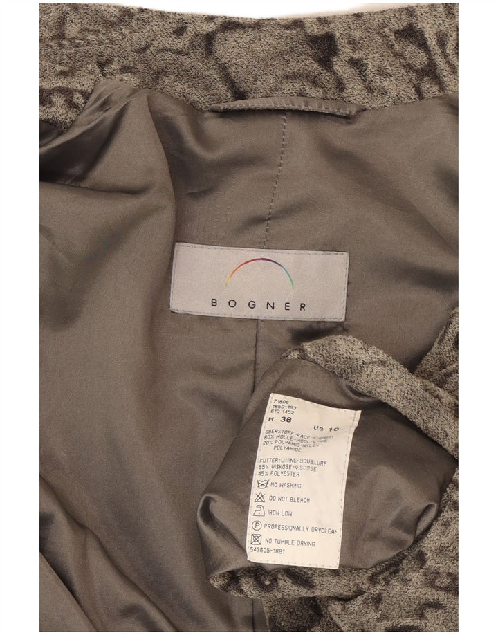 BOGNER Veste Blazer 5 Boutons Femme US 10 Grande Laine Paisley Grise