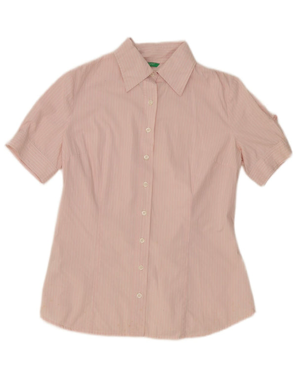 BENETTON Womens Short Sleeve Shirt UK 16 Large Pink Pinstripe