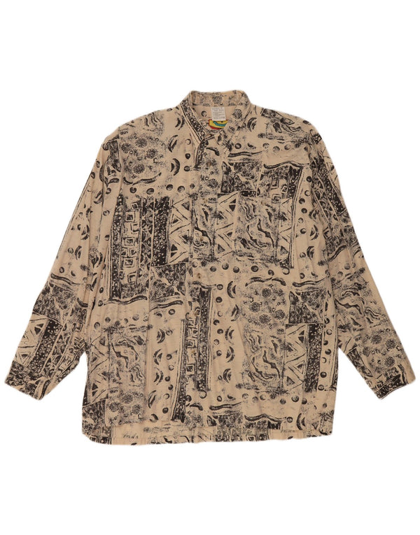 vintage Chemise Homme Taille 41/42 16 1/2 Grande Viscose Géométrique Beige