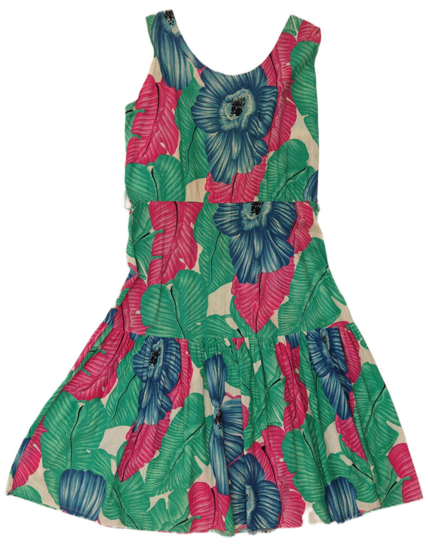 vintage Femme Robe A-Line sans manches UK 14 Moyen Multicolore Floral