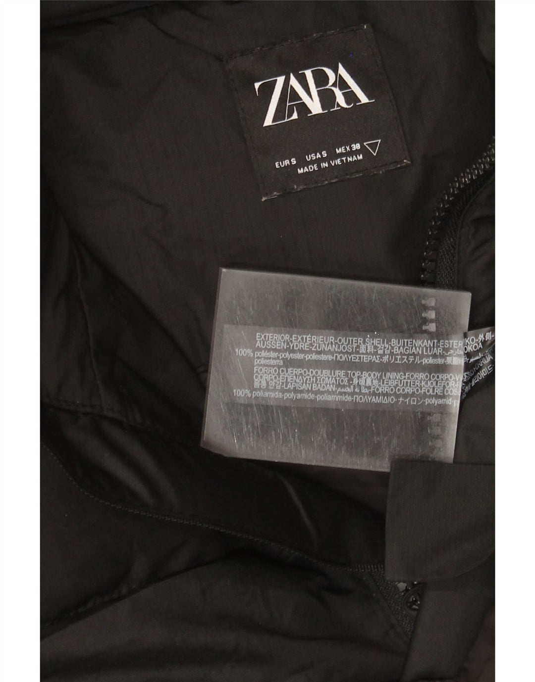 ZARA Veste matelassée à capuche coupe ample pour homme UK 36 Small Noir Polyester