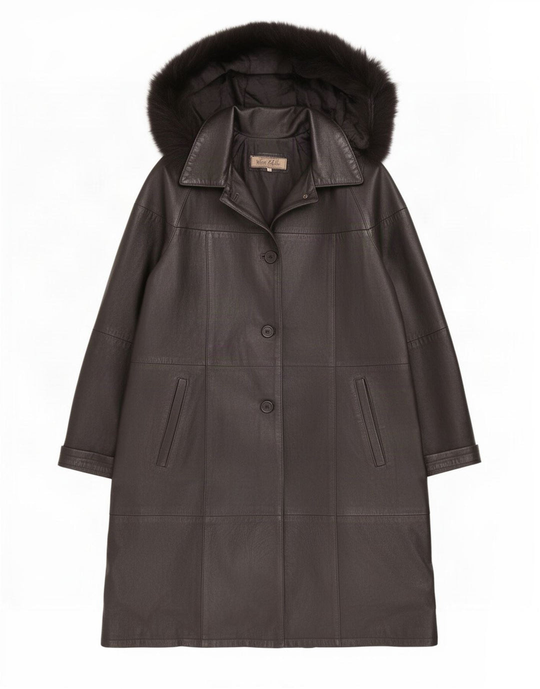 manteau en cuir à capuche femme vintage IT 44 Medium Black