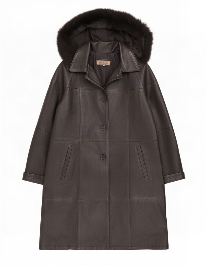 manteau en cuir à capuche femme vintage IT 44 Medium Black