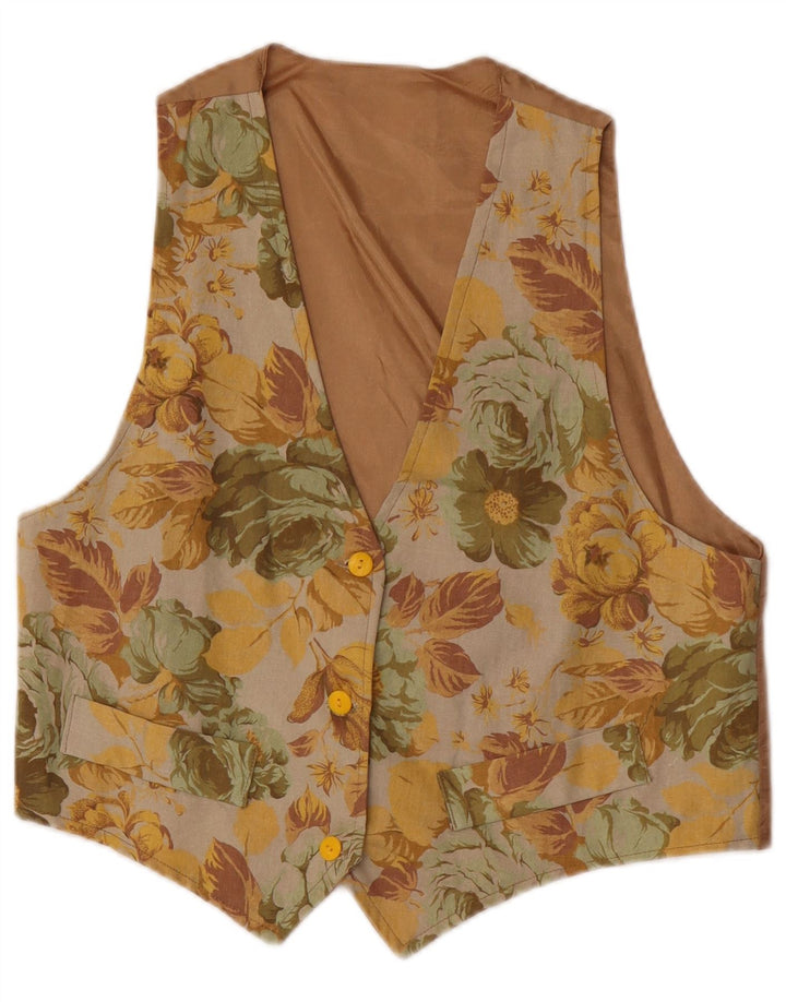 gilet femme vintage UK 12 Medium Brown Floral