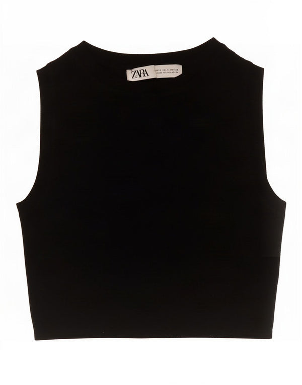 Zara Womens Crop Vest Top UK 8 Small Noir Viscose