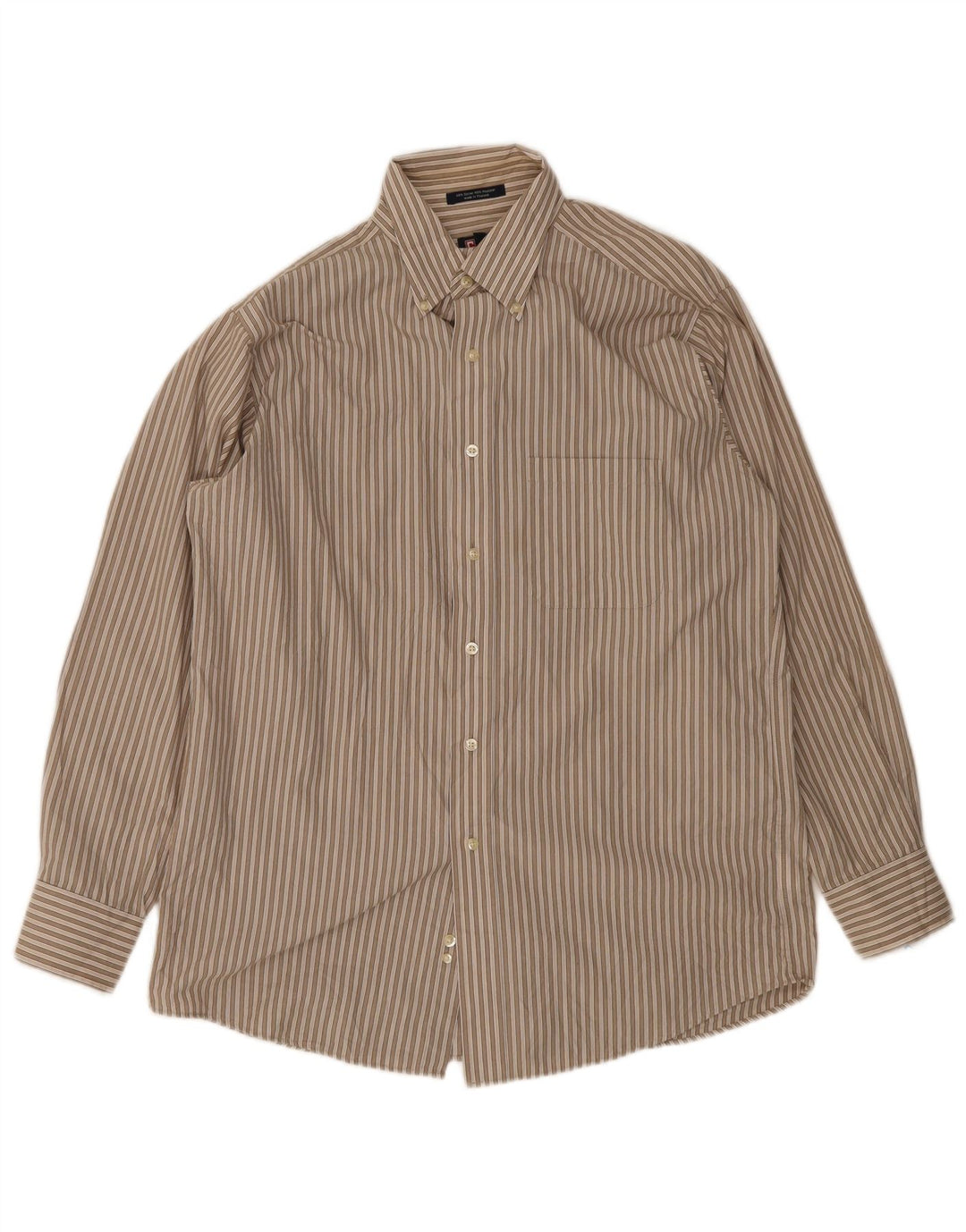 Chaps Chemise Homme Taille 15 15 1/2 Coton à fines rayures marron moyen