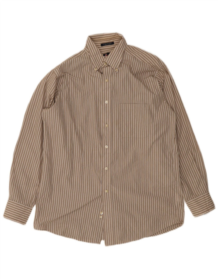 Chaps Chemise Homme Taille 15 15 1/2 Coton à fines rayures marron moyen